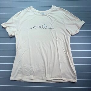 Womens XL Tan Graphic T Shirt Smile Short Sleeve Crew Neck Casual Top